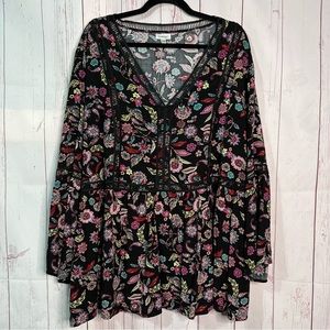 Avenue 26/28 4x Floral Paisley Blouse Long Sleeve Black top, Plus